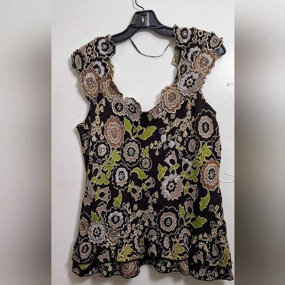 Vintage Anthropologie's Charles & Robin Embroided Floral Sleeveless Sweater - Picture 2 of 6